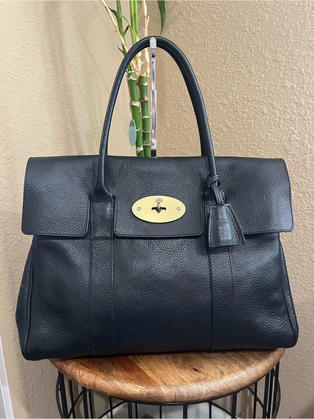 MULBERRY BLACK GRAINED LEATHER BAYSWATER